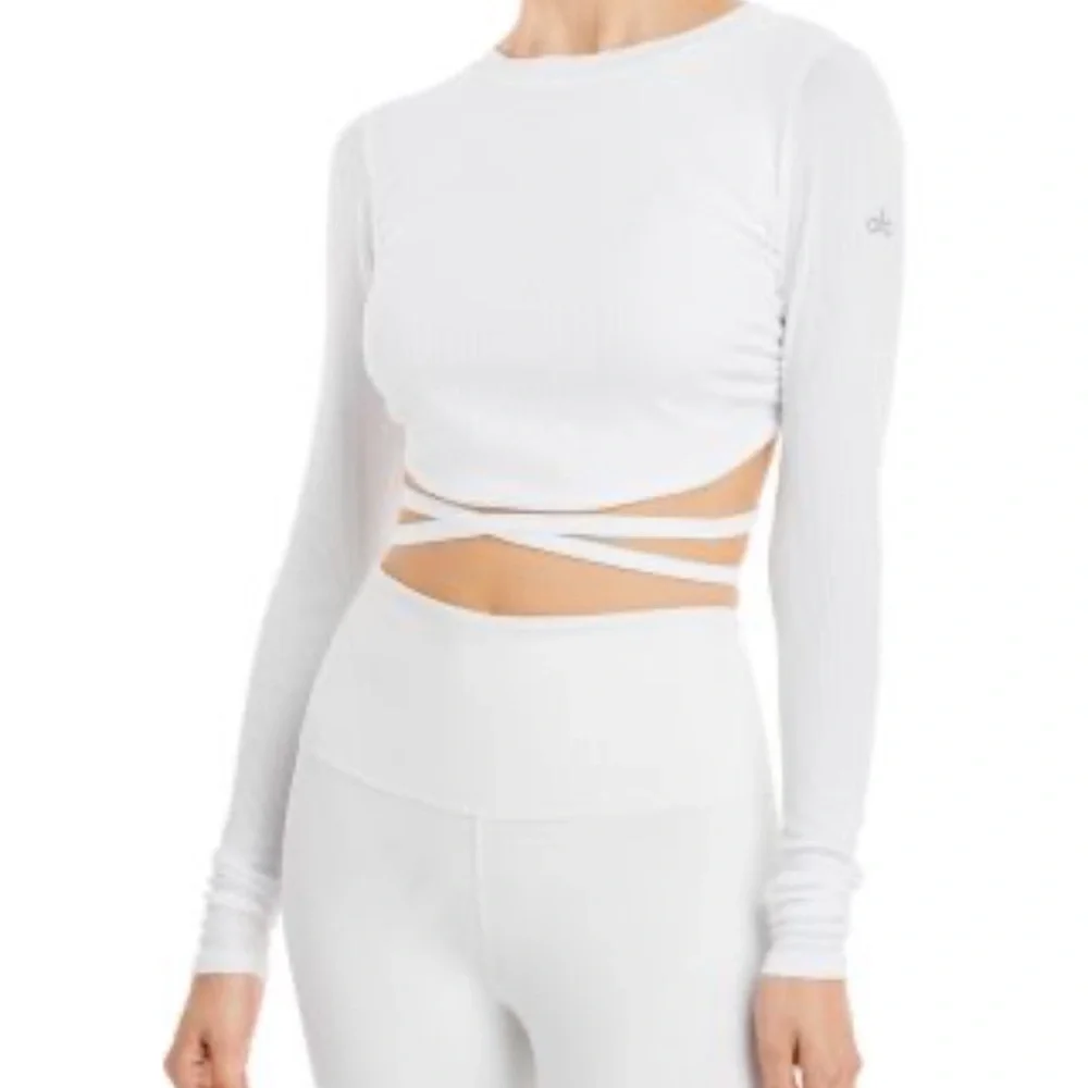 Alo Yoga Ribbed Manifest Long Sleeve shirt top White Sz S - Picture 4 of 8